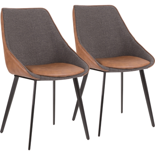 Marche Dining Chair in Brown Leatherette & Grey Fabric (Set of 2)
